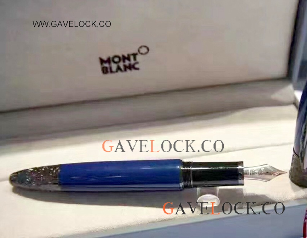 Wholesale Copy Mont Blanc Daniel Defoe Blue & Black Fountain Pen AAA Grade